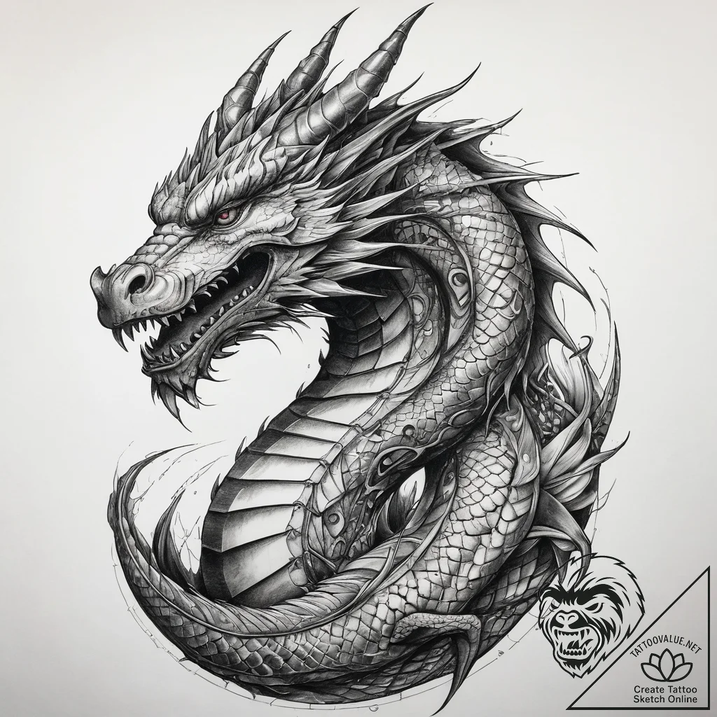Tattoo sketch martial arts stylized dragon, c... - tattoo sketch (№1758381721_0, 20.09.2025 15:22) — tattoovalue.net
