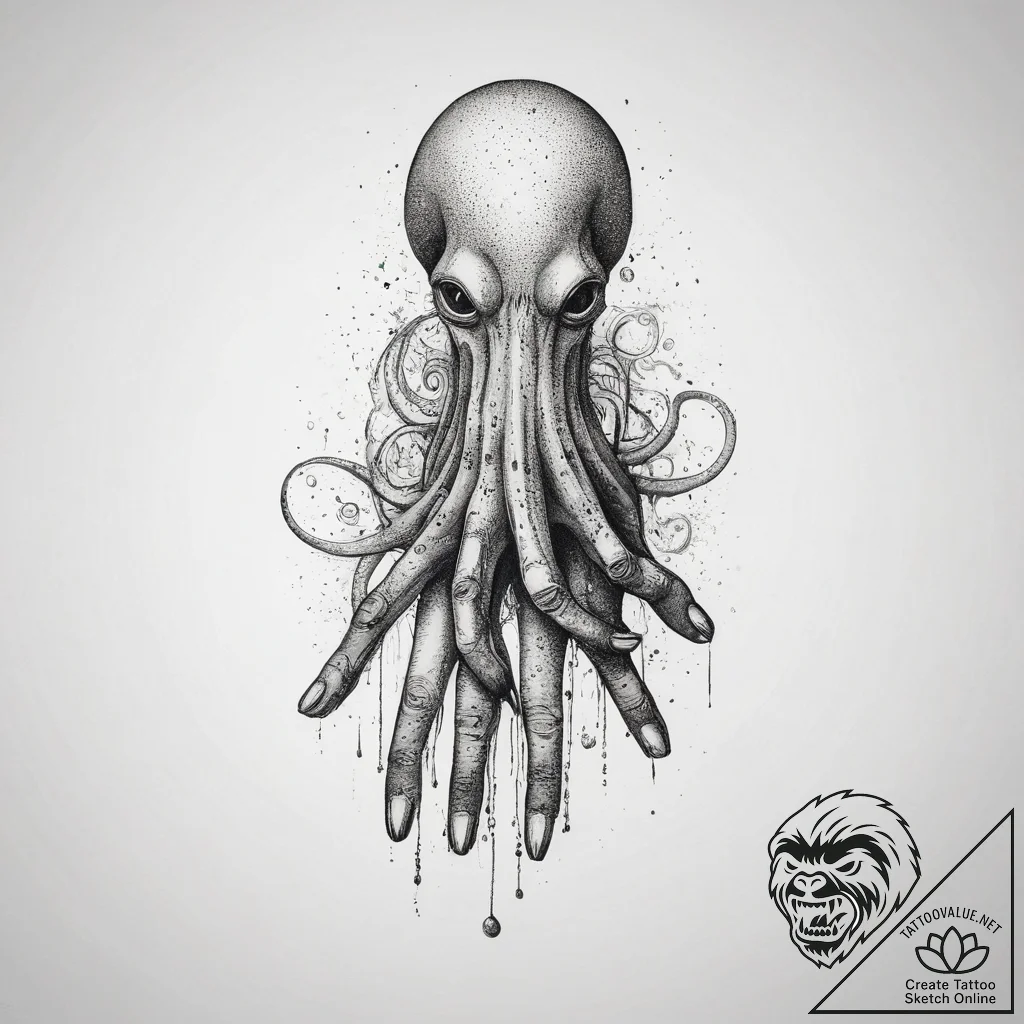 Tattoo sketch hands with a squid, ink illustr... - tattoo sketch (№1758384102_0, 20.09.2025 16:01) — tattoovalue.net