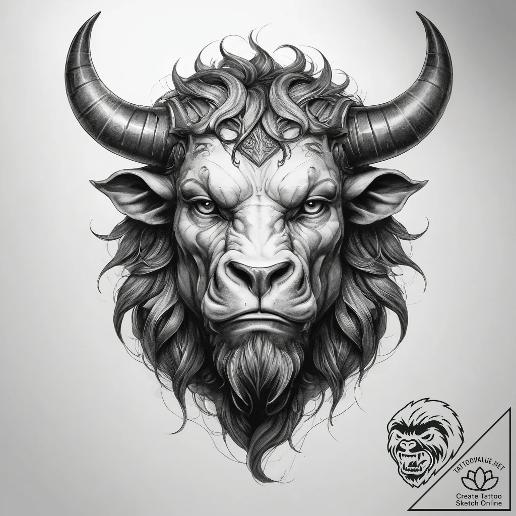 Tattoo sketch minotaur - tattoo sketch (№1758385288_0, 20.09.2025 16:21) — tattoovalue.net