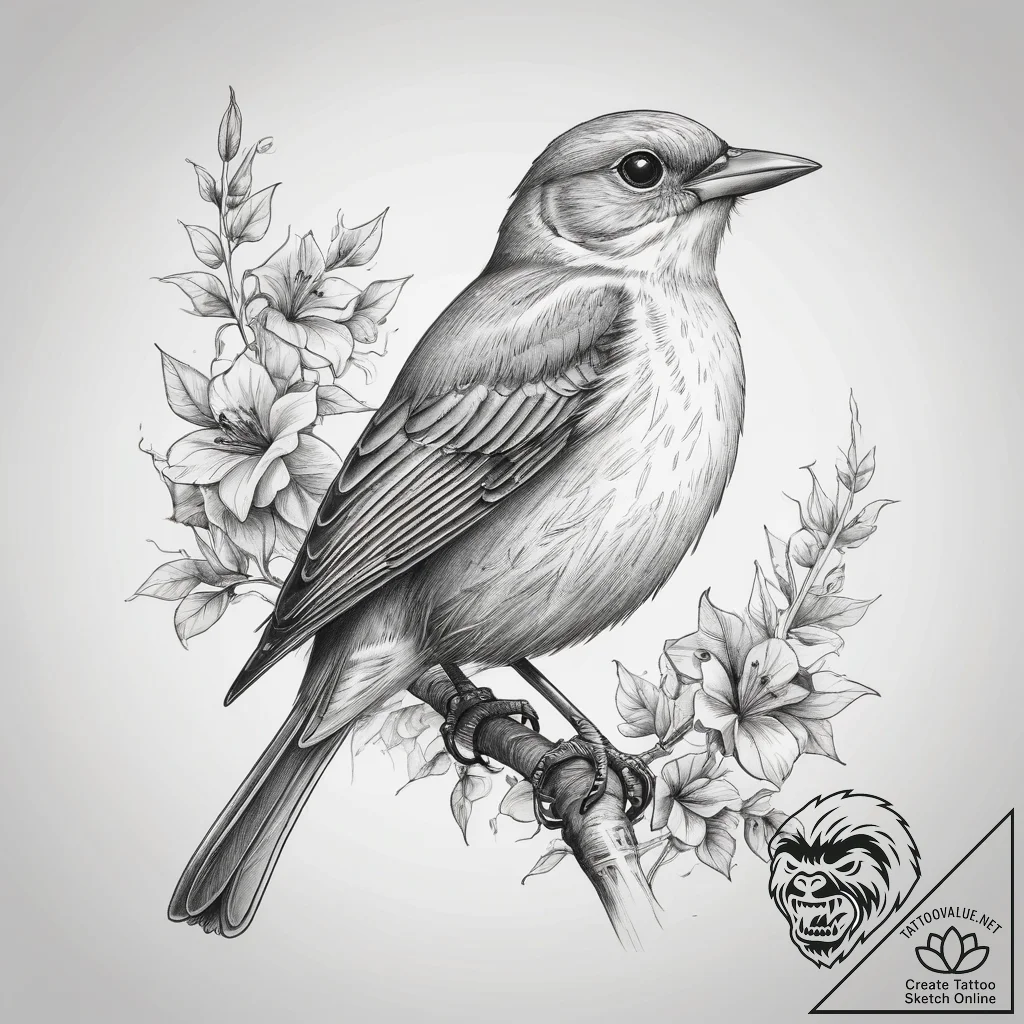Tattoo sketch puns a nightingale that says "i... - tattoo sketch (№1758385884_0, 20.09.2025 16:31) — tattoovalue.net