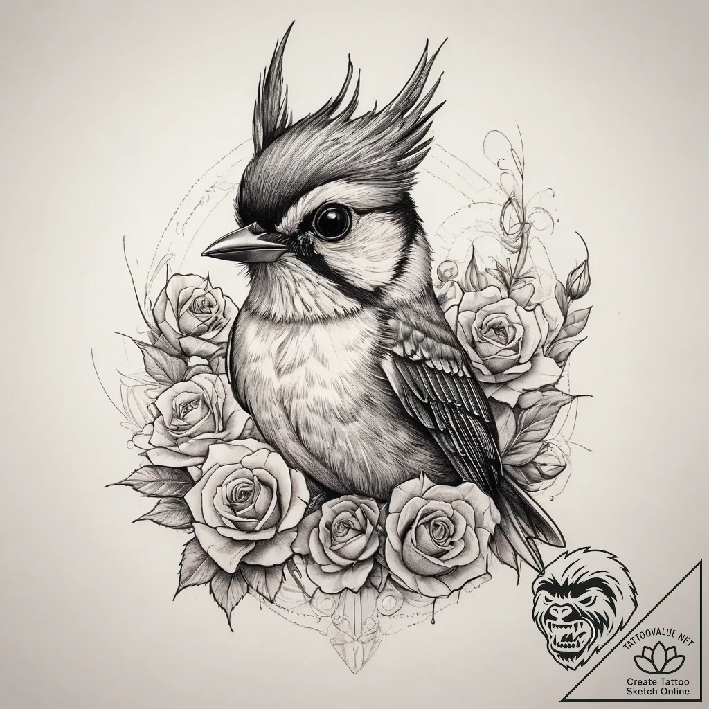 Tattoo sketch crested tit, tattoo sketch desi... - tattoo sketch (№1758386288_0, 20.09.2025 16:38) — tattoovalue.net