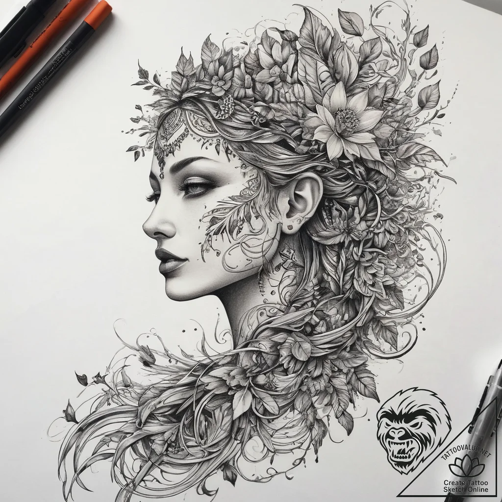 Tattoo sketch dryad tattoo, concept art for t... - tattoo sketch (№1758387872_0, 20.09.2025 17:04) — tattoovalue.net