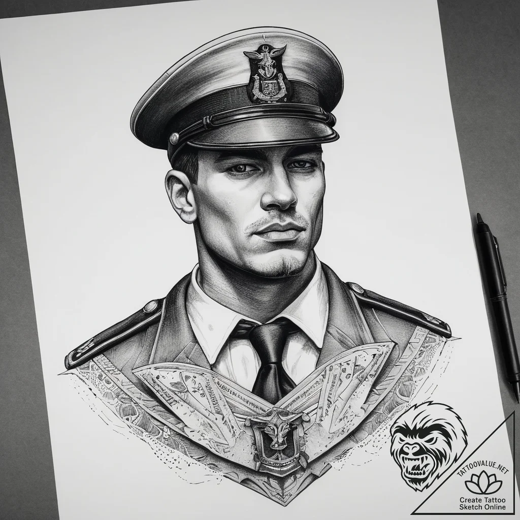 Tattoo sketch soldier with a document, tattoo... - tattoo sketch (№1758390040_0, 20.09.2025 17:40) — tattoovalue.net