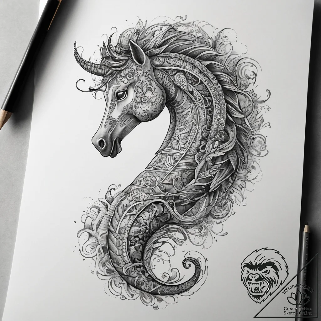 Tattoo sketch hippocampus, tattoo line art, o... - tattoo sketch (№1758392006_0, 20.09.2025 18:13) — tattoovalue.net