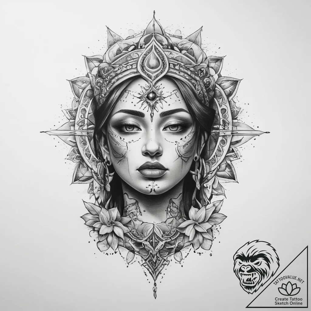 Tattoo sketch sacred portrayal - tattoo sketch (№1758392410_0, 20.09.2025 18:20) — tattoovalue.net