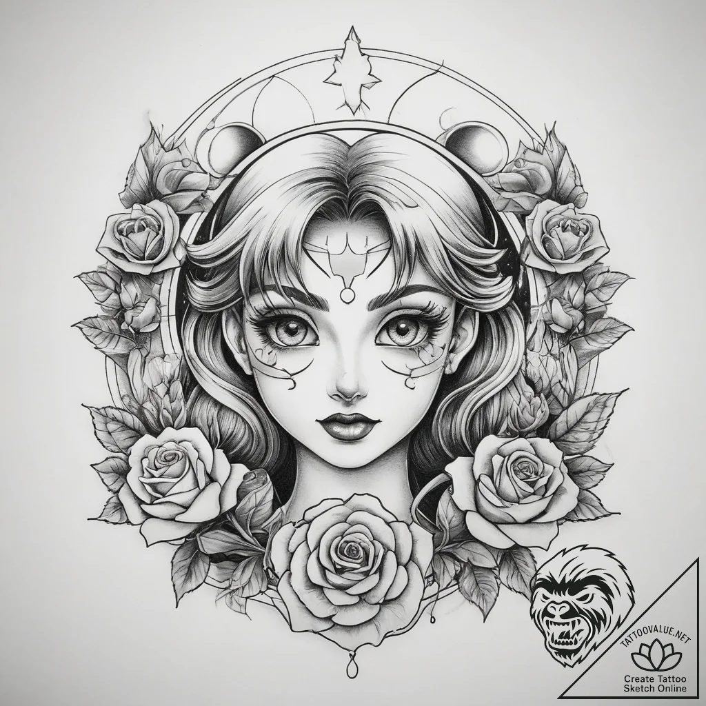 Tattoo sketch sailor moon crescent moon, tatt... - tattoo sketch (№1758393980_0, 20.09.2025 18:46) — tattoovalue.net