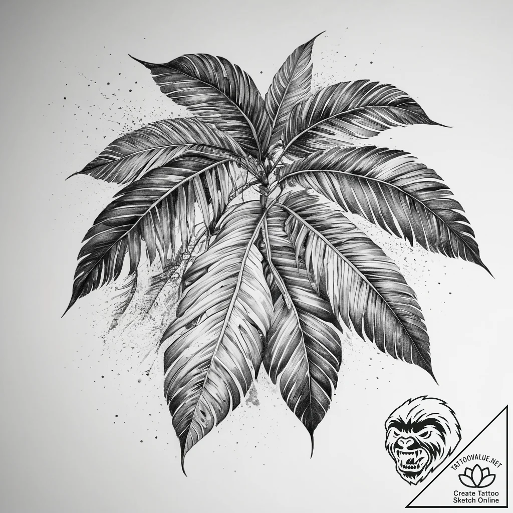 Tattoo sketch palm leaf, ink illustration for... - tattoo sketch (№1758394176_0, 20.09.2025 18:49) — tattoovalue.net