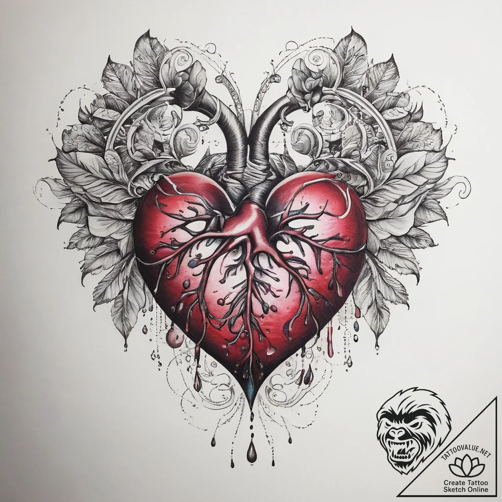 Tattoo sketch bleeding heart flower, concept... - tattoo sketch (№1758395371_0, 20.09.2025 19:09) — tattoovalue.net