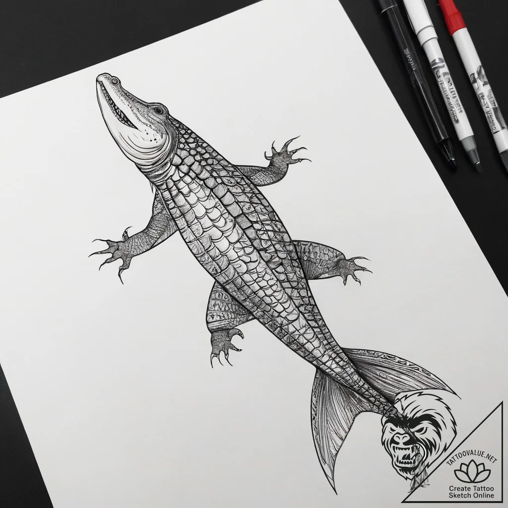 Tattoo sketch alligator gar, concept art for... - tattoo sketch (№1758395959_0, 20.09.2025 19:19) — tattoovalue.net