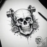Tattoo sketch череп с поршнем – tattoo sketch (№1758397719_0, 20.09.2025 19:48) — tattoovalue.net