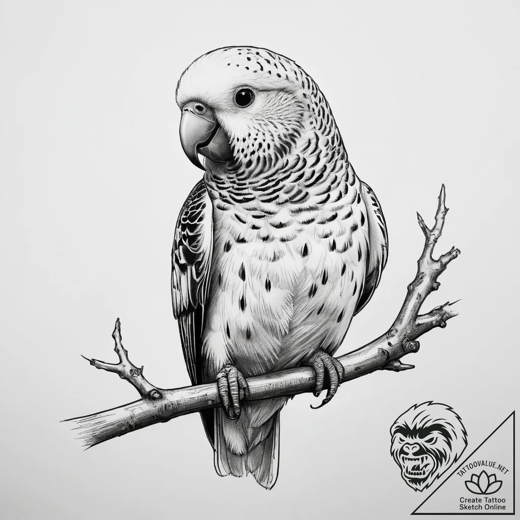 Tattoo sketch puns a budgie that says "i'm a... - tattoo sketch (№1758398497_0, 20.09.2025 20:01) — tattoovalue.net