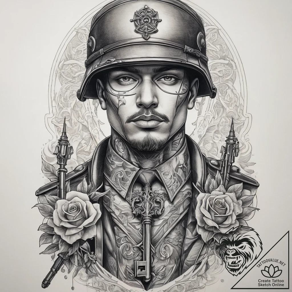 Tattoo sketch soldier with a key, tattoo sket... - tattoo sketch (№1758400051_0, 20.09.2025 20:27) — tattoovalue.net