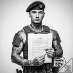 Tattoo sketch soldier with a document – tattoo sketch (№1758405114_0, 20.09.2025 21:51) — tattoovalue.net