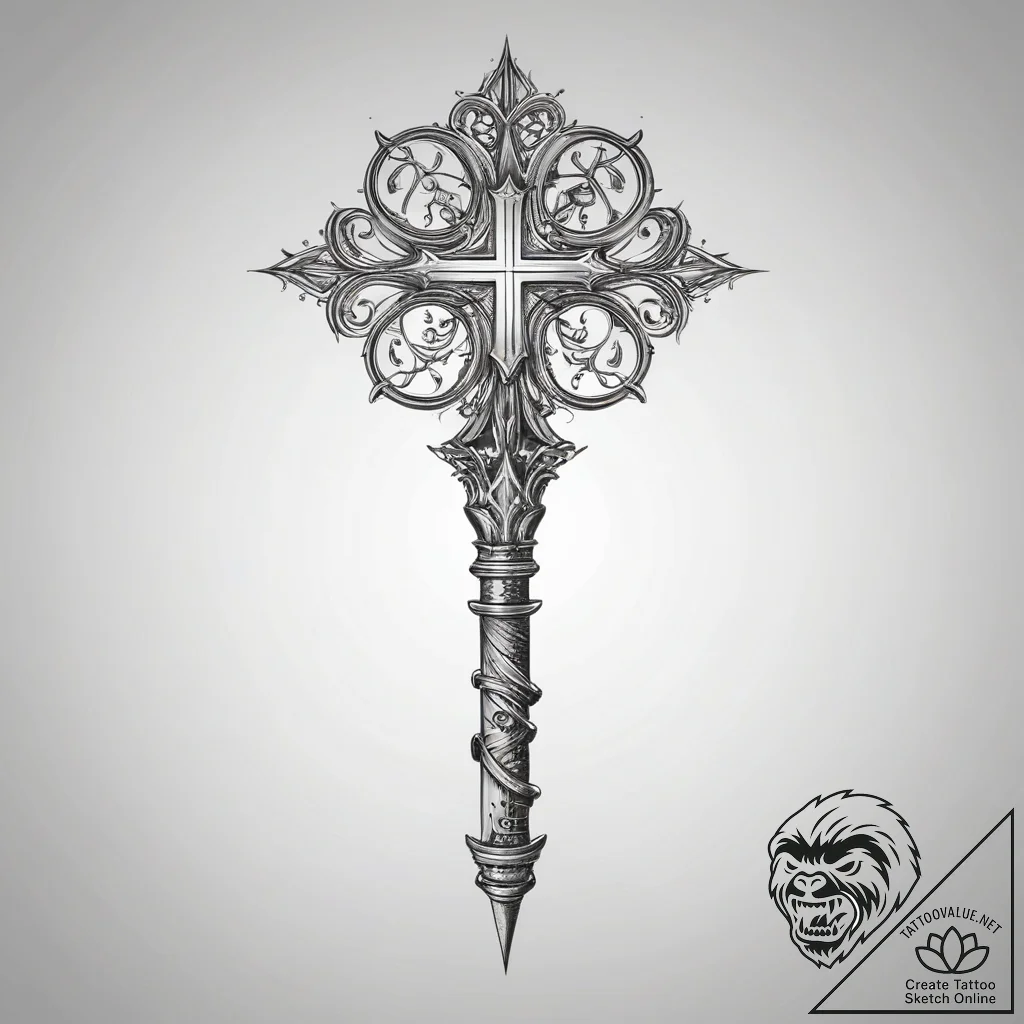 Tattoo sketch scepter, concept art for tattoo... - tattoo sketch (№1758405899_0, 20.09.2025 22:04) — tattoovalue.net