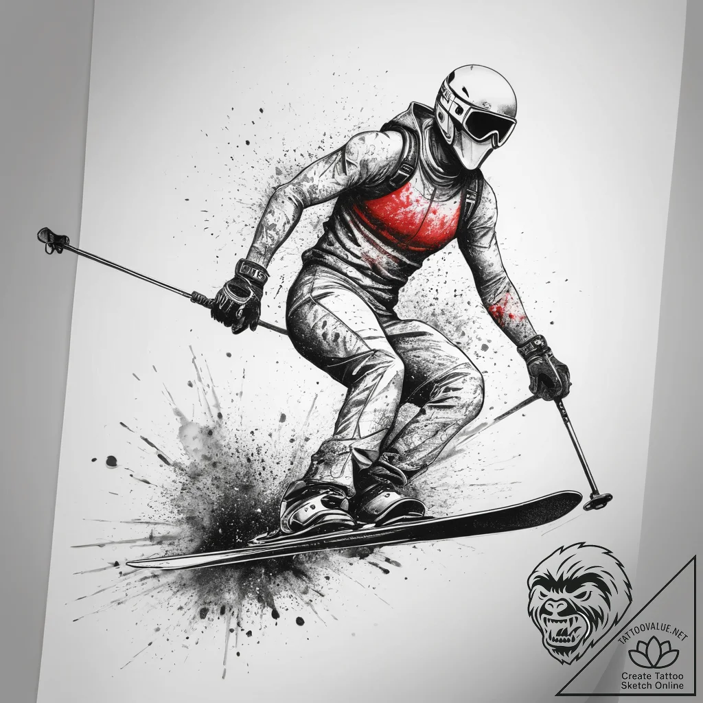 Tattoo sketch skiing person on skis, ink illu... - tattoo sketch (№1758406287_0, 20.09.2025 22:11) — tattoovalue.net