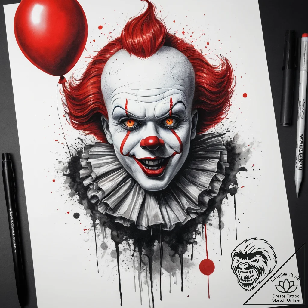 Tattoo sketch it pennywise balloon, tattoo li... - tattoo sketch (№1758408450_0, 20.09.2025 22:47) — tattoovalue.net