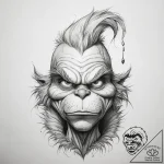 Tattoo sketch the grinch with a feather, tatt… – tattoo sketch (№1758408651_0, 20.09.2025 22:50) — tattoovalue.net