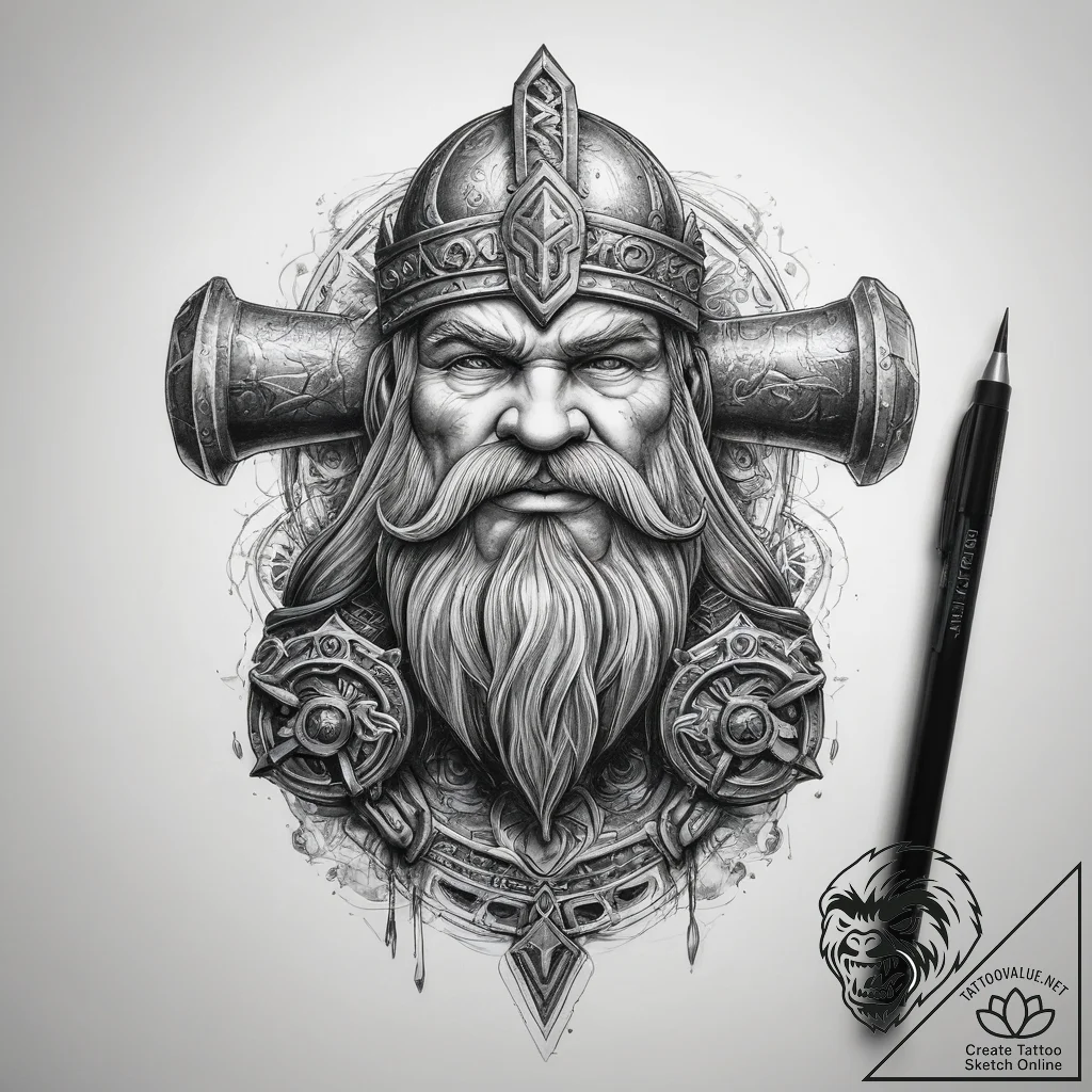 Tattoo sketch dwarven king hammer - tattoo sketch (№1758409636_0, 20.09.2025 23:07) — tattoovalue.net