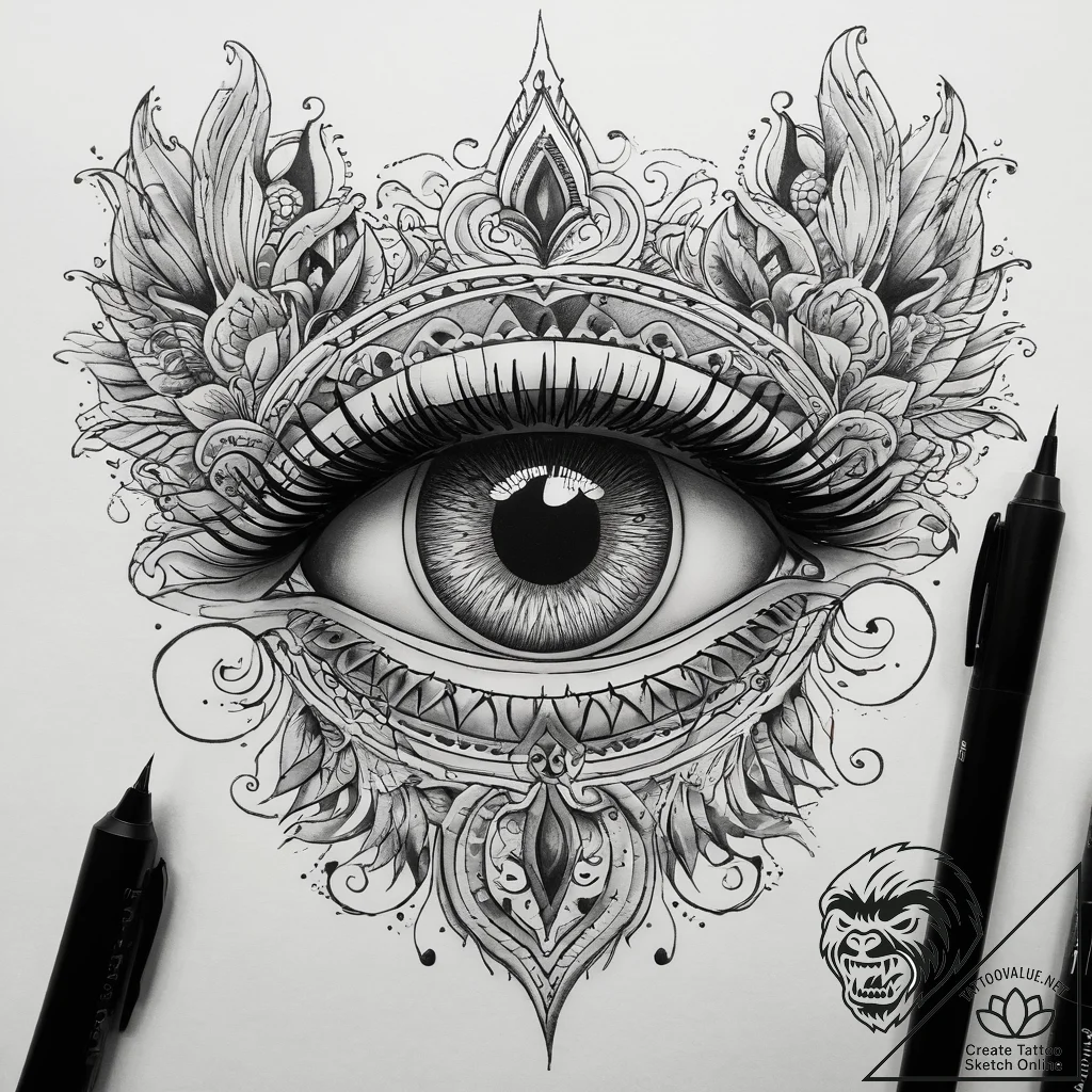 Tattoo sketch узор в виде глаз, tattoo flash... - tattoo sketch (№1758410627_0, 20.09.2025 23:23) — tattoovalue.net