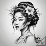 Tattoo sketch japanese geisha, tattoo line ar… – tattoo sketch (№1758411809_0, 20.09.2025 23:43) — tattoovalue.net