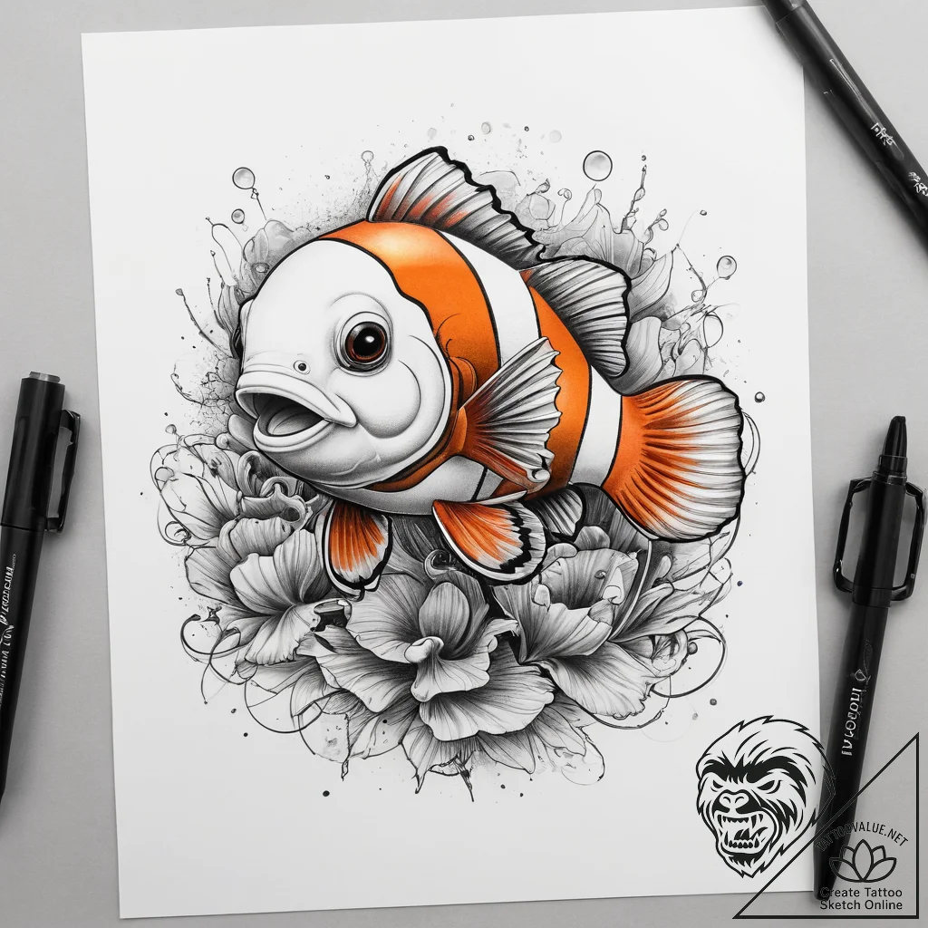 Tattoo sketch clownfish, artistic tattoo sket... - tattoo sketch (№1758412198_0, 20.09.2025 23:49) — tattoovalue.net