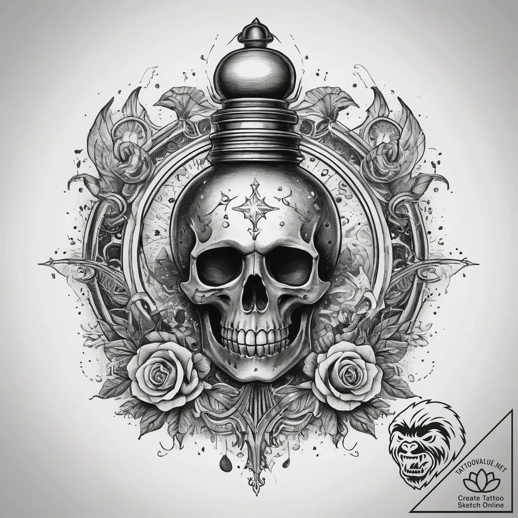 Tattoo sketch cosmic potion, ink illustration... - tattoo sketch (№1758412396_0, 20.09.2025 23:53) — tattoovalue.net