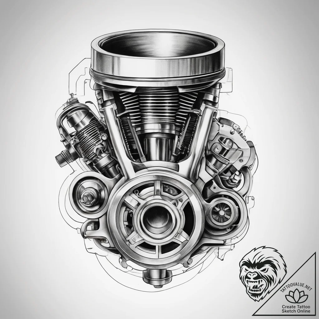 Tattoo sketch mechanic engine piston - tattoo sketch (№1758413186_0, 21.09.2025 00:06) — tattoovalue.net