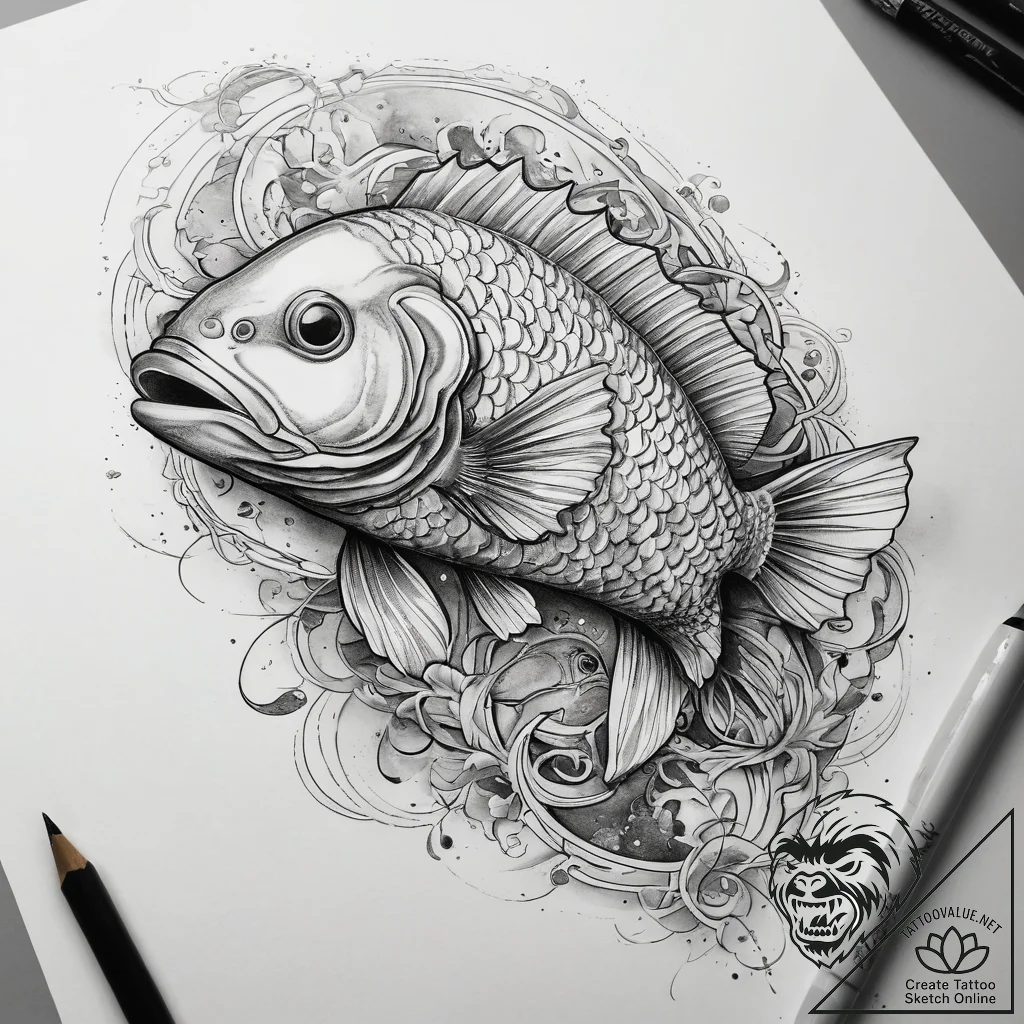 Tattoo sketch redfish, concept art for tattoo... - tattoo sketch (№1758413383_0, 21.09.2025 00:09) — tattoovalue.net