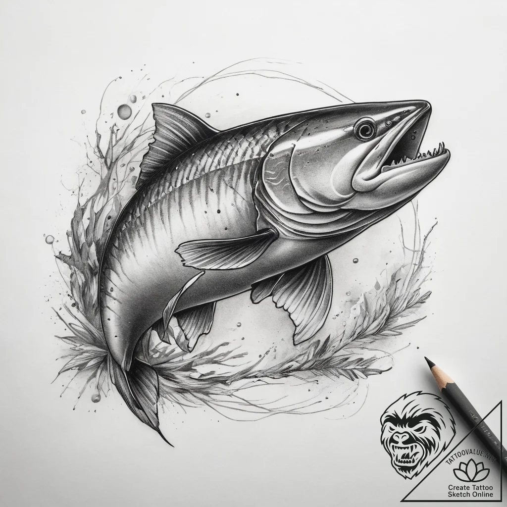 Tattoo sketch atlantic salmon, artistic tatto... - tattoo sketch (№1758415768_0, 21.09.2025 00:49) — tattoovalue.net