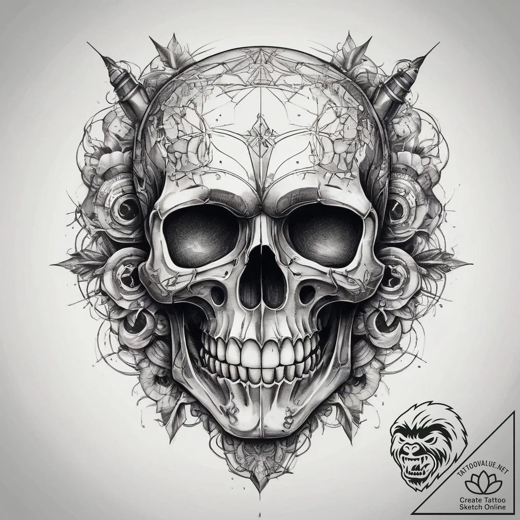 Tattoo sketch череп с проводами, tattoo line... - tattoo sketch (№1758418938_0, 21.09.2025 01:42) — tattoovalue.net