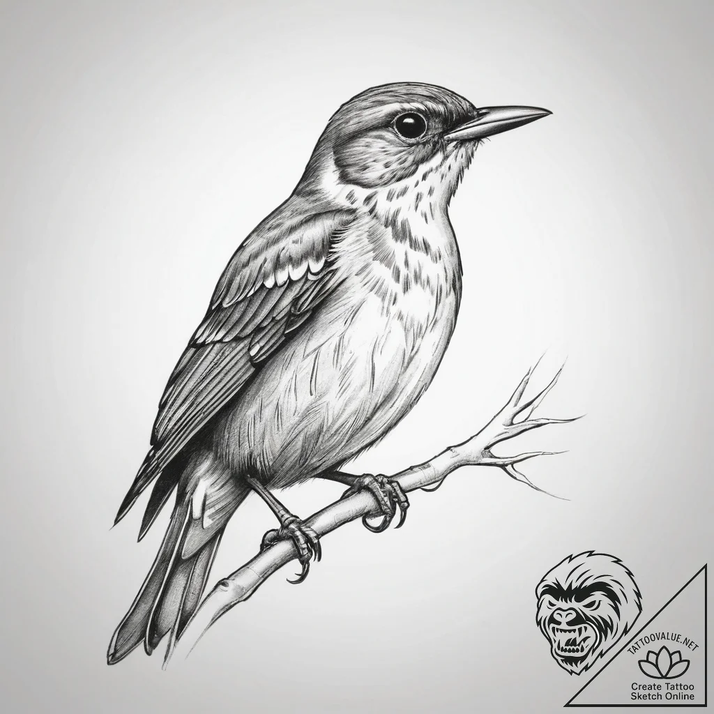 Tattoo sketch thrush, concept art for tattoo,... - tattoo sketch (№1758420712_0, 21.09.2025 02:11) — tattoovalue.net