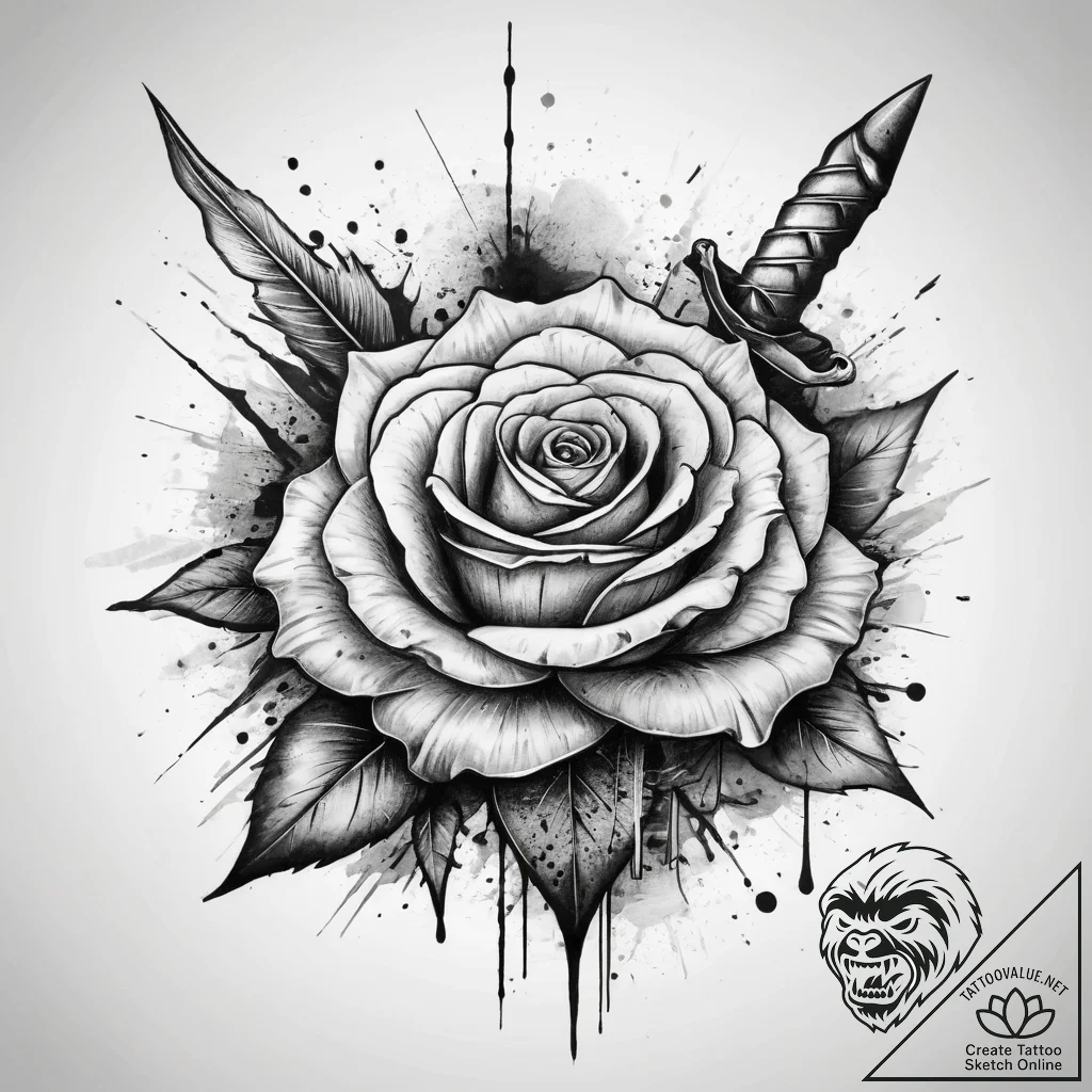 Tattoo sketch old school кинжал с розой, ink... - tattoo sketch (№1758421101_0, 21.09.2025 02:18) — tattoovalue.net