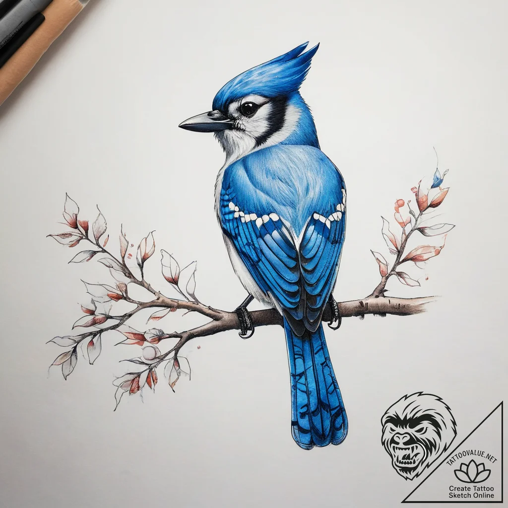 Tattoo sketch blue jay, tattoo drawing outlin... - tattoo sketch (№1758447546_0, 21.09.2025 09:39) — tattoovalue.net