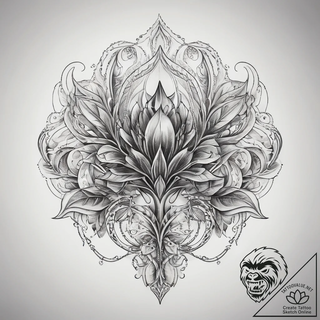 Tattoo sketch crystal plant with a glowing cr... - tattoo sketch (№1758452072_0, 21.09.2025 10:54) — tattoovalue.net