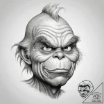 Tattoo sketch the grinch with a foot, tattoo… – tattoo sketch (№1758452268_0, 21.09.2025 10:57) — tattoovalue.net
