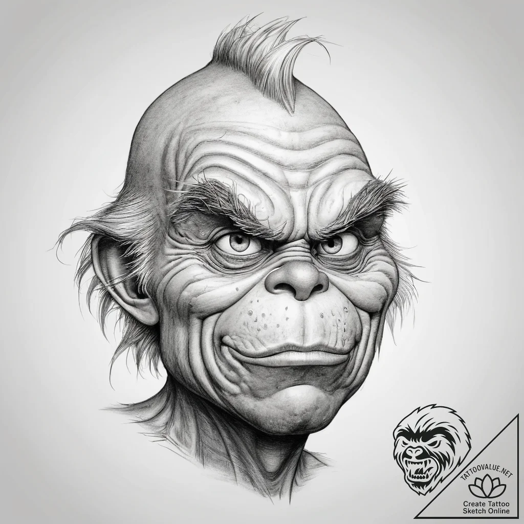 Tattoo sketch the grinch with a foot, tattoo... - tattoo sketch (№1758452268_0, 21.09.2025 10:57) — tattoovalue.net