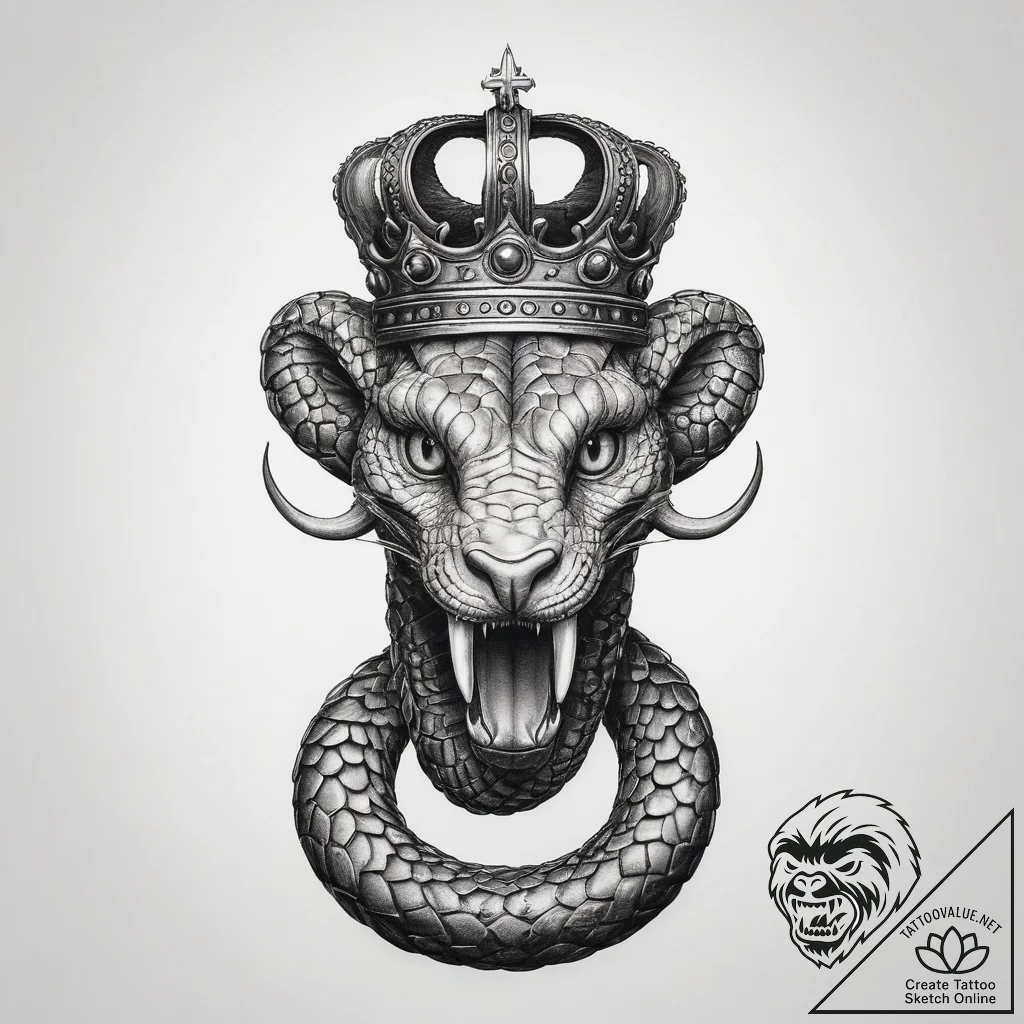 Tattoo sketch uraeus (cobra) with a crown - tattoo sketch (№1758452464_0, 21.09.2025 11:01) — tattoovalue.net