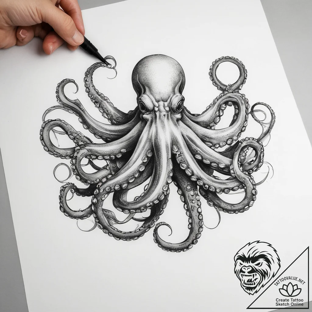 Tattoo sketch octopus tentacles - tattoo sketch (№1758454631_0, 21.09.2025 11:37) — tattoovalue.net