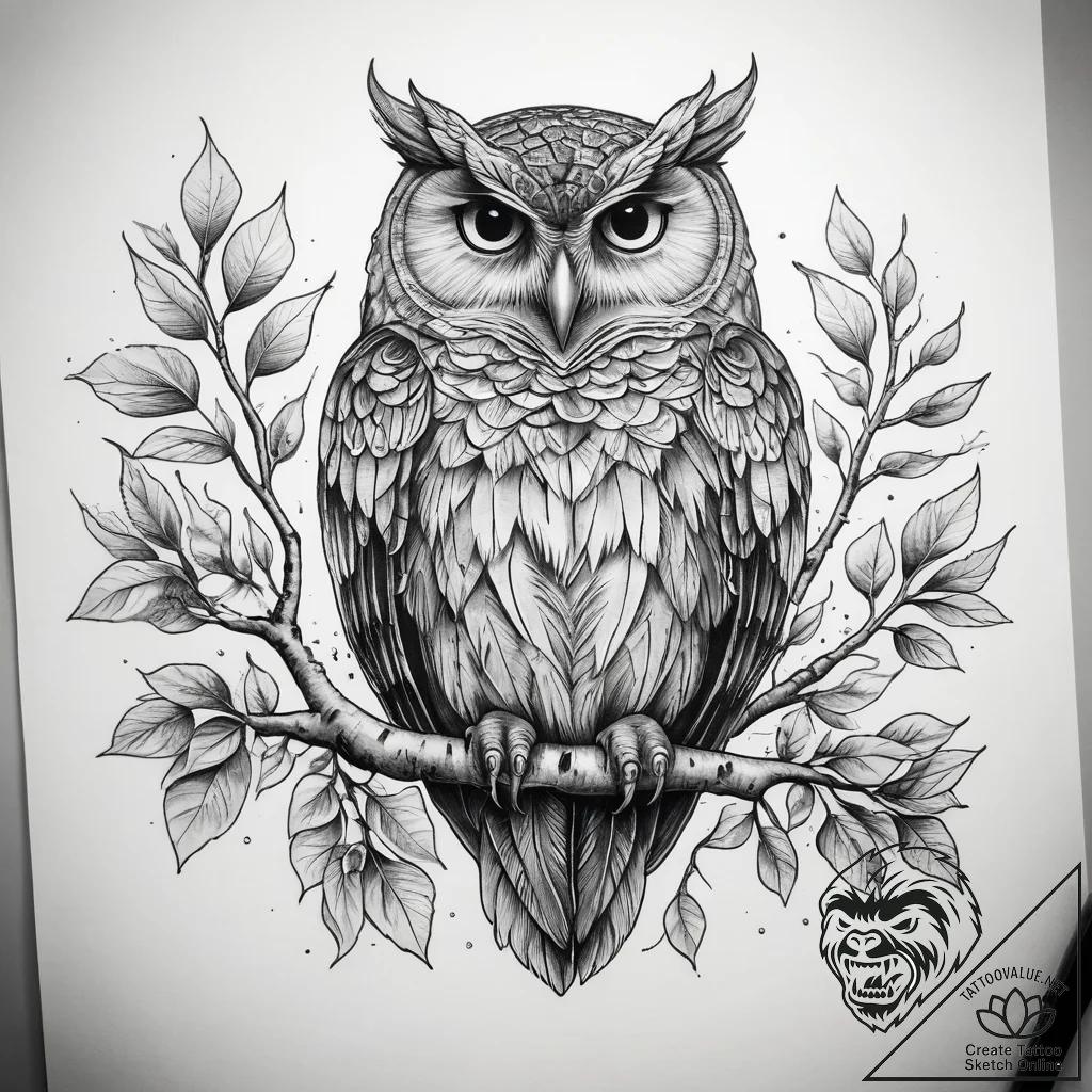 Tattoo sketch birch tree with an owl, tattoo... - tattoo sketch (№1758455025_0, 21.09.2025 11:43) — tattoovalue.net