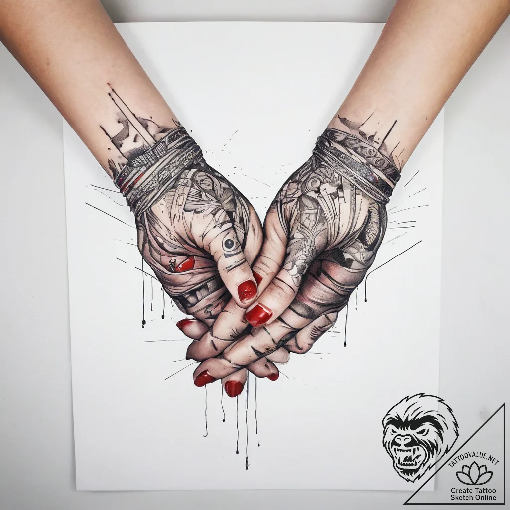Tattoo sketch hands with a knot, tattoo drawi... - tattoo sketch (№1758455413_0, 21.09.2025 11:50) — tattoovalue.net