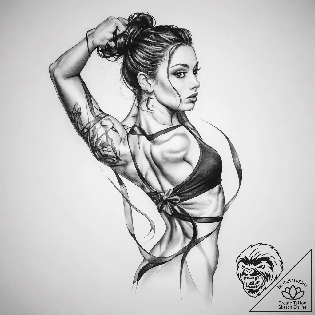 Tattoo sketch gymnastics a ribbon with a pers... - tattoo sketch (№1758458359_0, 21.09.2025 12:39) — tattoovalue.net