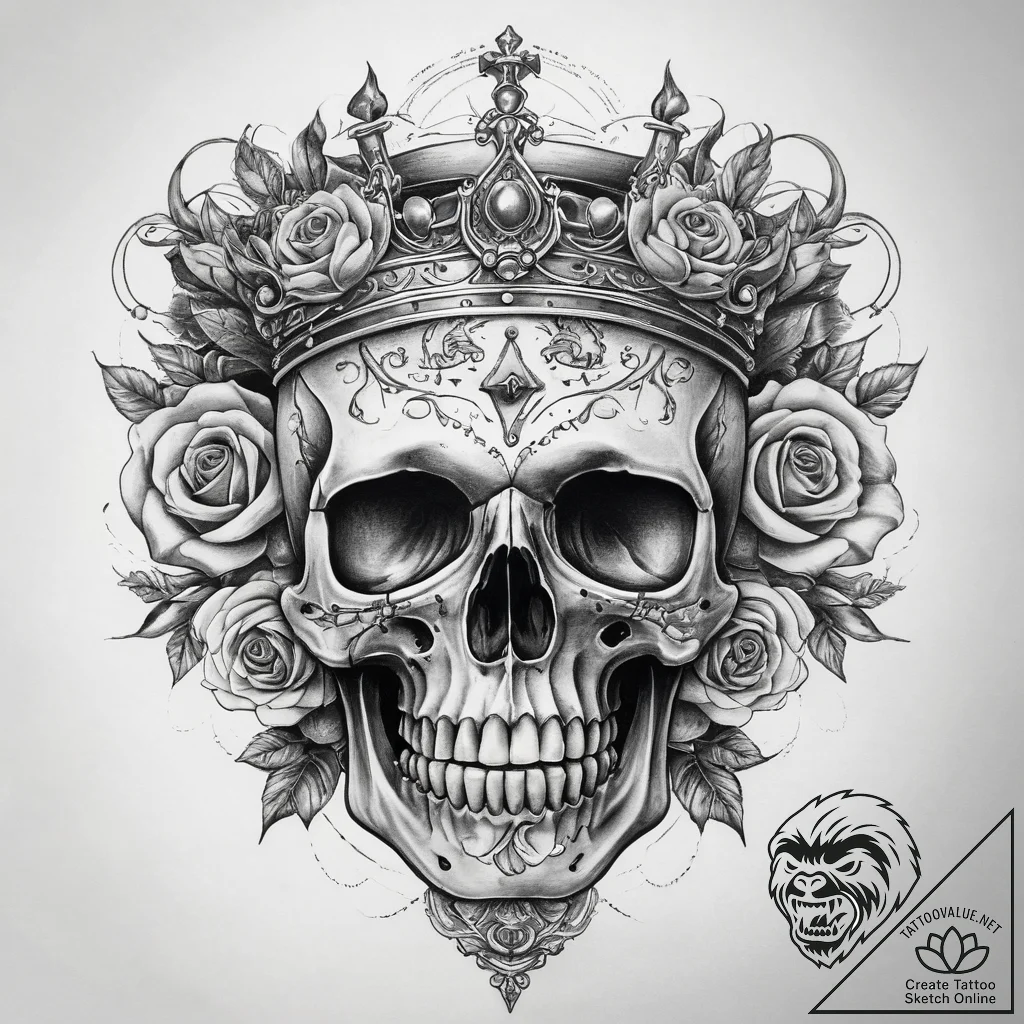 Tattoo sketch череп с короной, tattoo drawing... - tattoo sketch (№1758458749_0, 21.09.2025 12:45) — tattoovalue.net