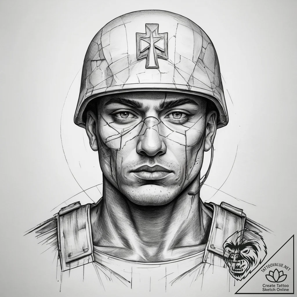 Tattoo sketch soldier with a saint, tattoo dr... - tattoo sketch (№1758459337_0, 21.09.2025 12:55) — tattoovalue.net