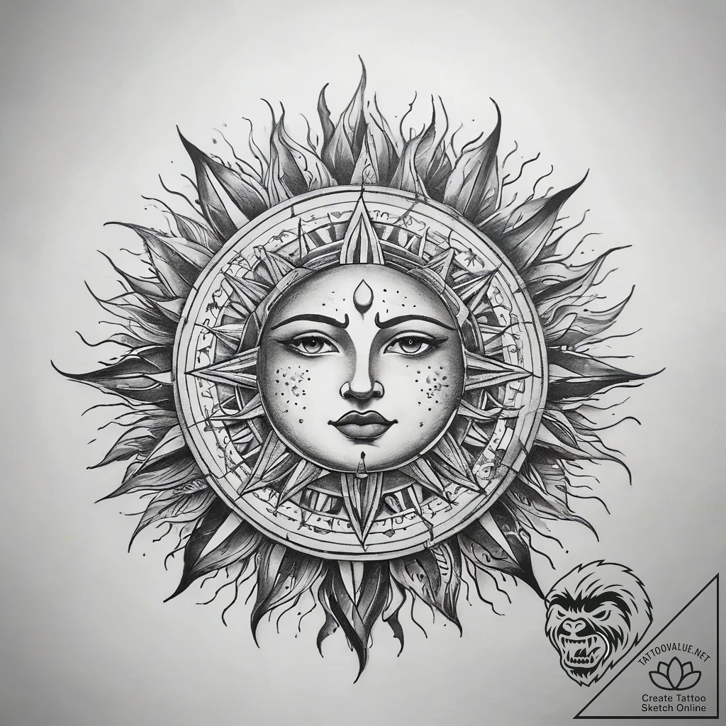 Tattoo sketch sun tattoo - tattoo sketch (№1758460308_0, 21.09.2025 13:11) — tattoovalue.net