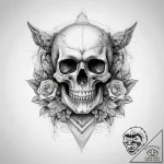 Tattoo sketch skull with a banner – tattoo sketch (№1758461879_0, 21.09.2025 13:37) — tattoovalue.net