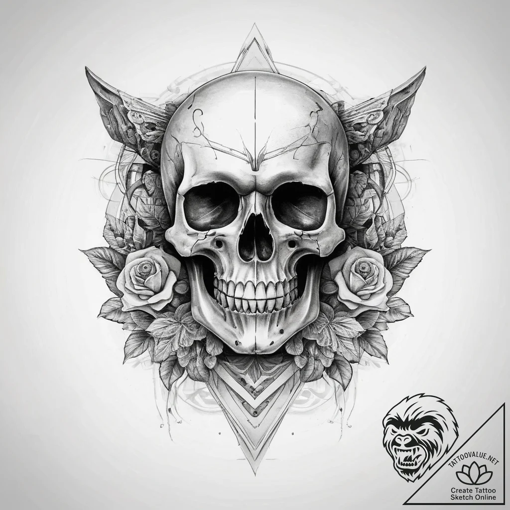 Tattoo sketch skull with a banner - tattoo sketch (№1758461879_0, 21.09.2025 13:37) — tattoovalue.net