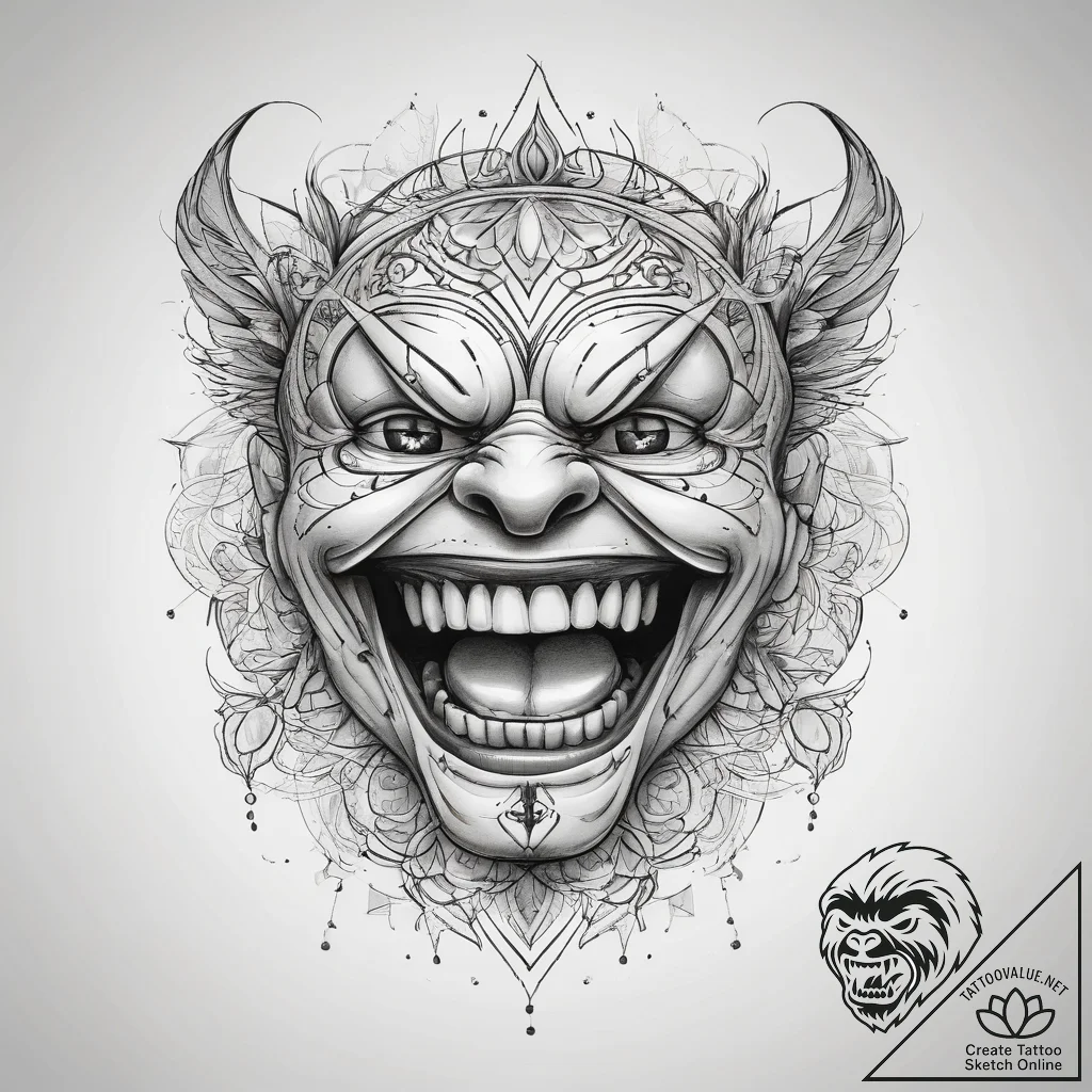 Tattoo sketch laughter, tattoo line art, on a... - tattoo sketch (№1758462083_0, 21.09.2025 13:41) — tattoovalue.net