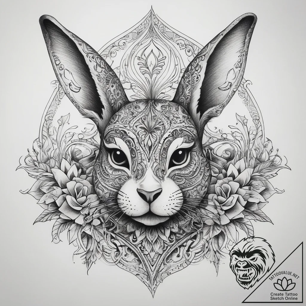 Tattoo sketch кролик, tattoo flash sheet desi... - tattoo sketch (№1758464228_0, 21.09.2025 14:17) — tattoovalue.net