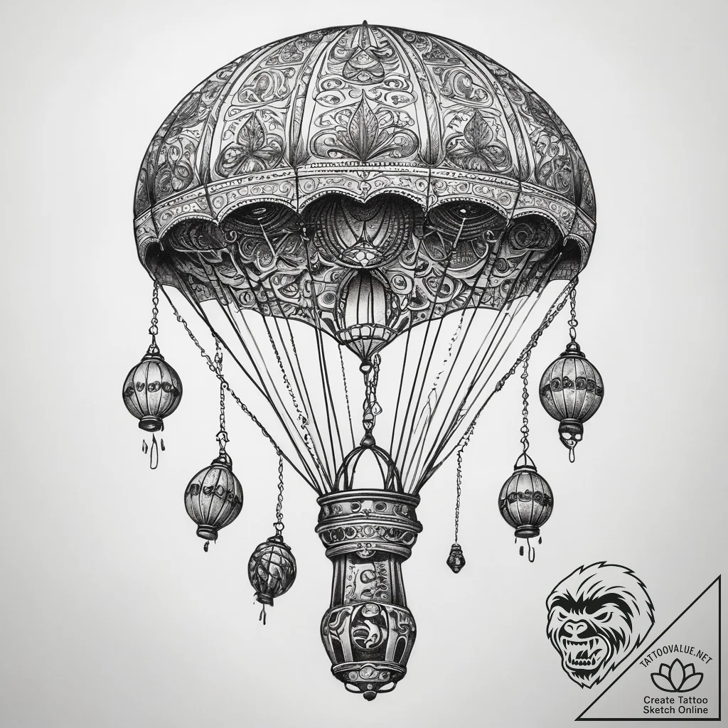 Tattoo sketch parachute with a grenade, ink i... - tattoo sketch (№1758464624_0, 21.09.2025 14:23) — tattoovalue.net