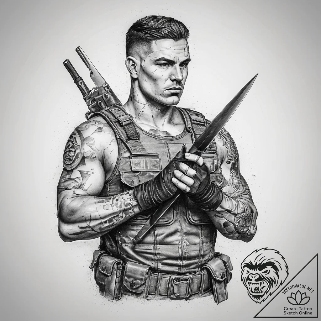Tattoo sketch soldier with a scissors, tattoo... - tattoo sketch (№1758465019_0, 21.09.2025 14:30) — tattoovalue.net